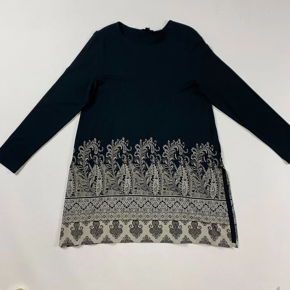 NWOT J. Jill Wearever Collection Long Sleeve Paisley Border Tunic Top Blouse M - Picture 3 of 16